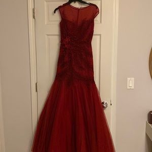 Basix black label red beaded gown